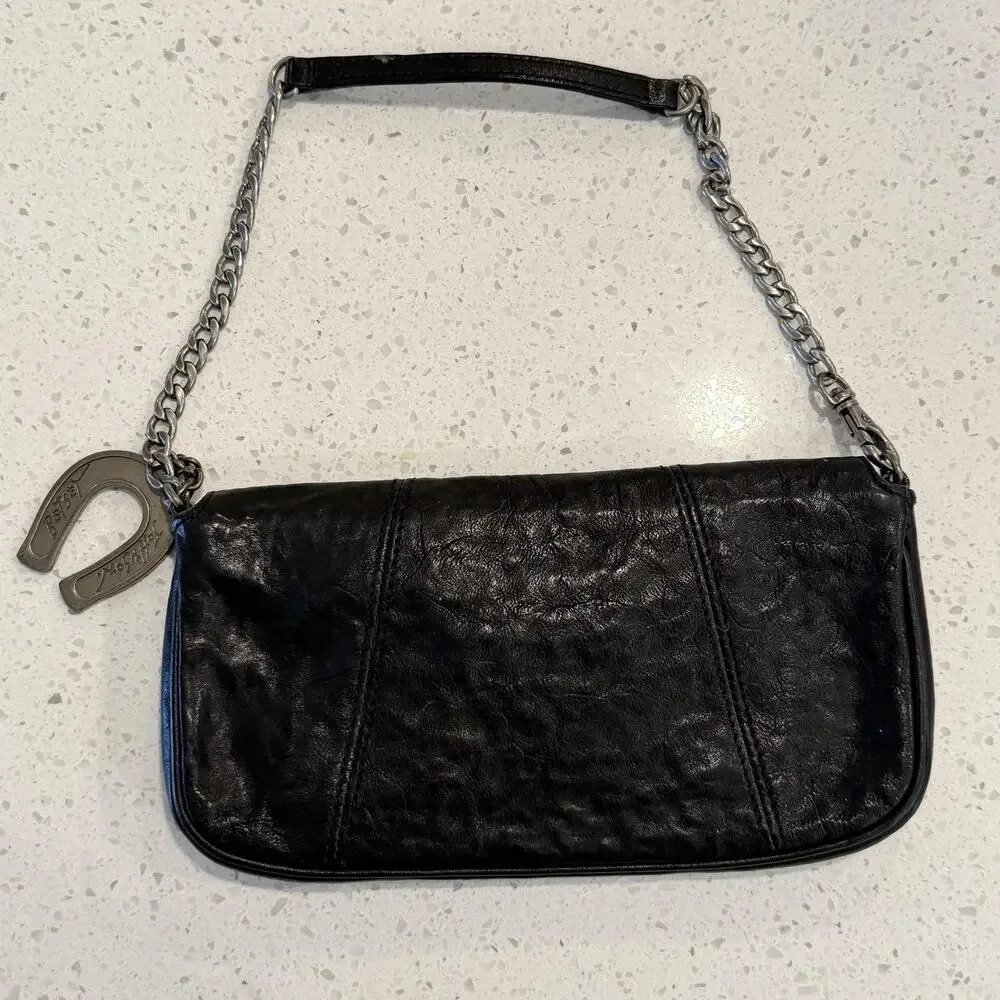 Vtg Betsey Johnson Shoulder Bag Small Black Studded Leather Chain Punk Rock Y2K